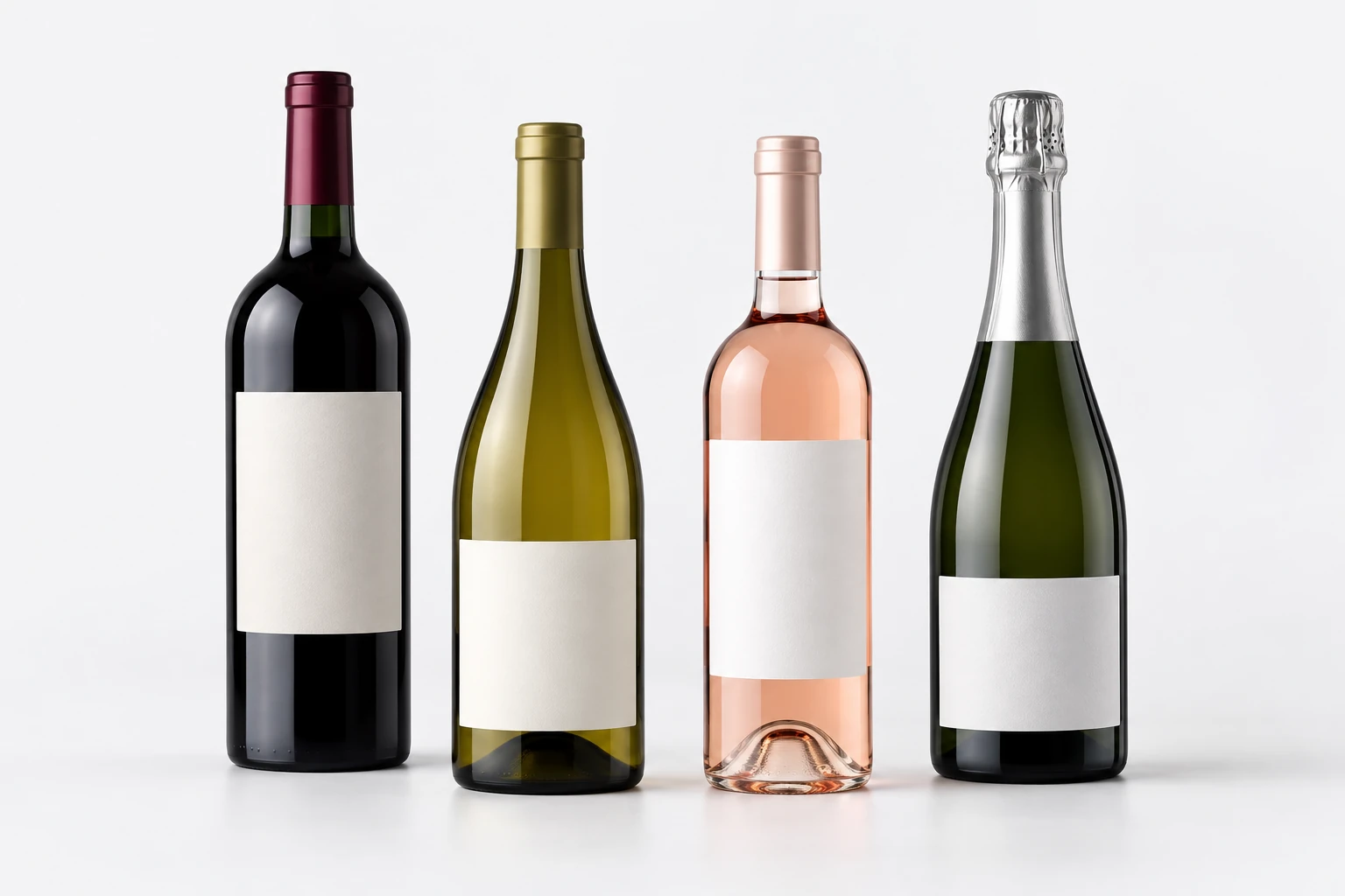 Illustrative generic red, white, rosé and sparkling wine bottles